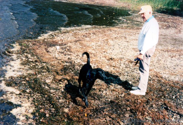 A man and his dog: Black lab Shadow & Grandpa on the Niagara River.