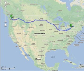 Seattle to Buffalo cross country route map courtesy of Google maps